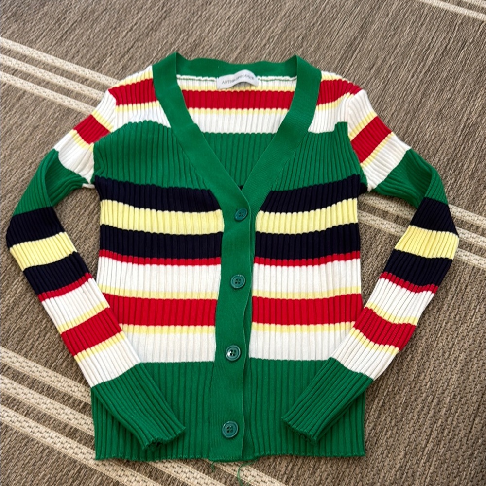 Anthropologie Striped Ribbed Cardigan Sweater size 6